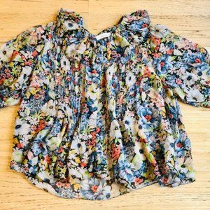 DOEN floral print ruffle and pleated blouse